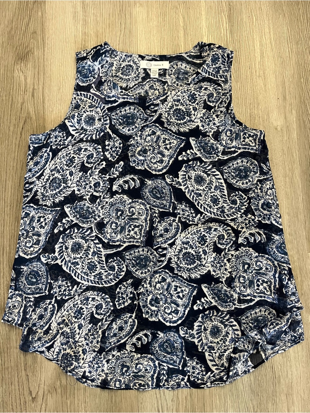 🔥394–Paisley Print Navy Tank Top - Women